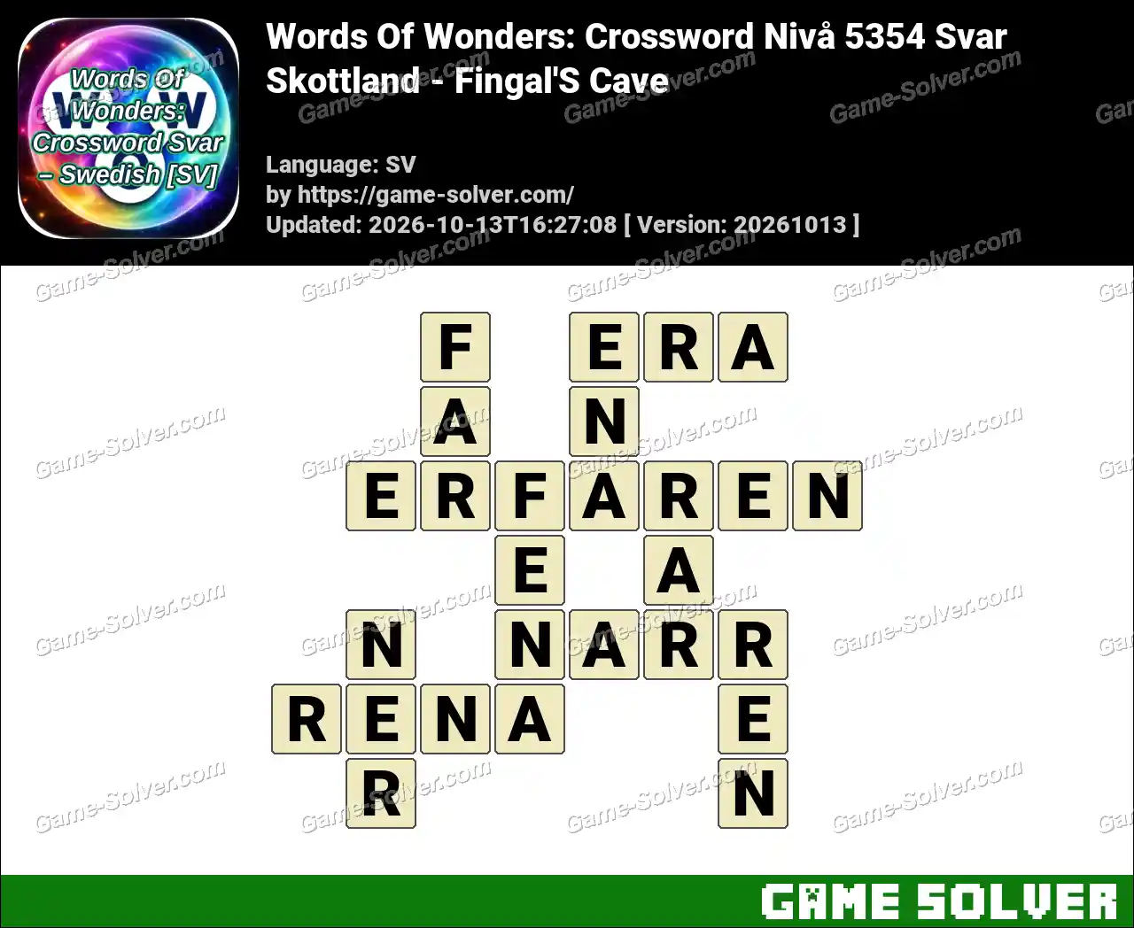 Words Of Wonders: Crossword Nivå 5354 Svar – Skottland – Fingal’S Cave